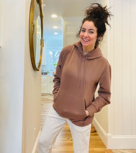 I’m always wearing this outfit at home! It’s cozy and you could definitely throw on some jeans and rock this sweatshirt out running errands. I’m wearing a size small in the sweatshirt (tts) and I sized up for a cozier feel in the pants (pants are tts too). 

#LTKfamily #LTKfit #LTKFind