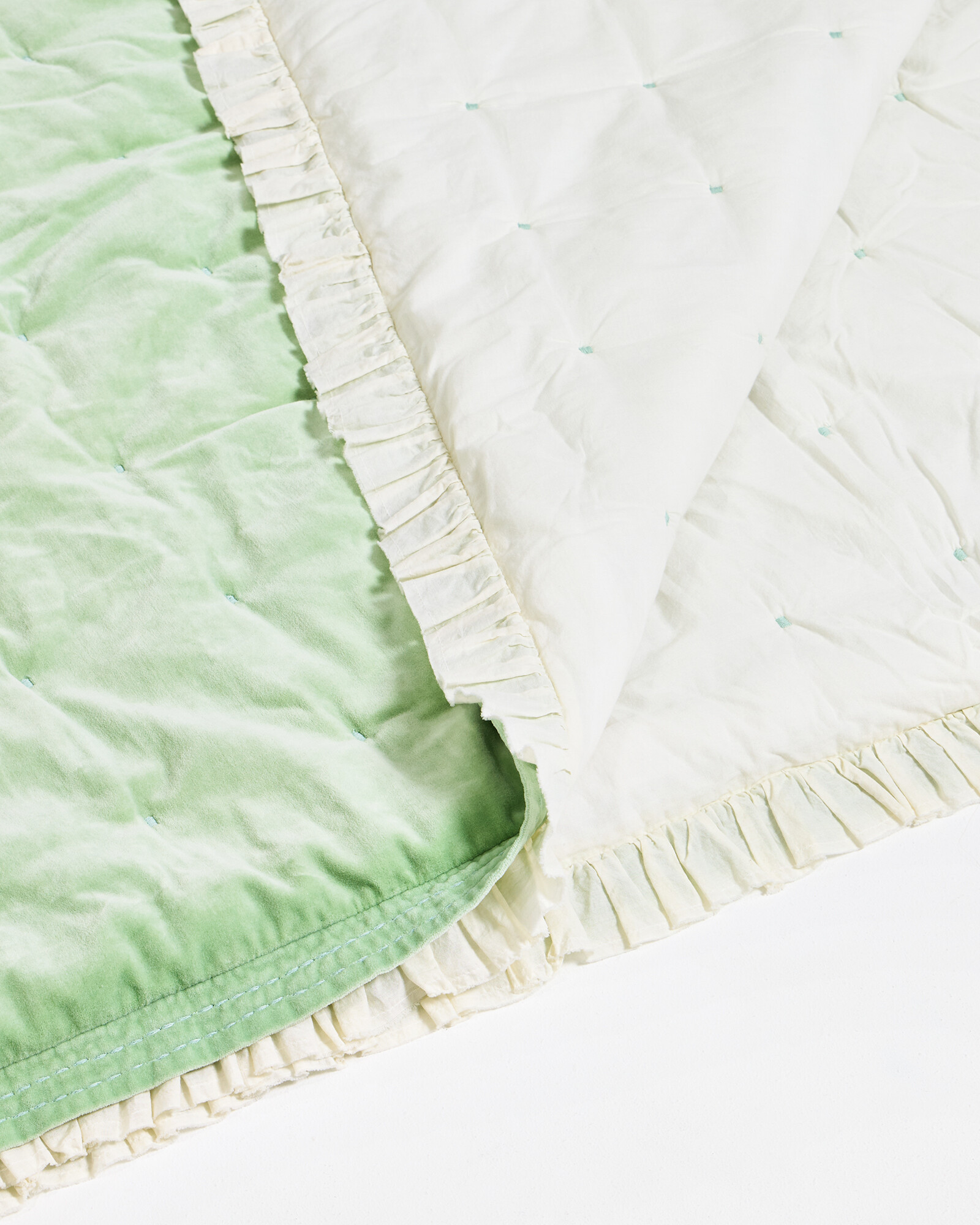 Green Ruffle Trim Velvet Bedspread | Oliver Bonas | Oliver Bonas (Global)
