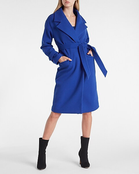 Belted Wrap Front Faux Wool Coat | Express