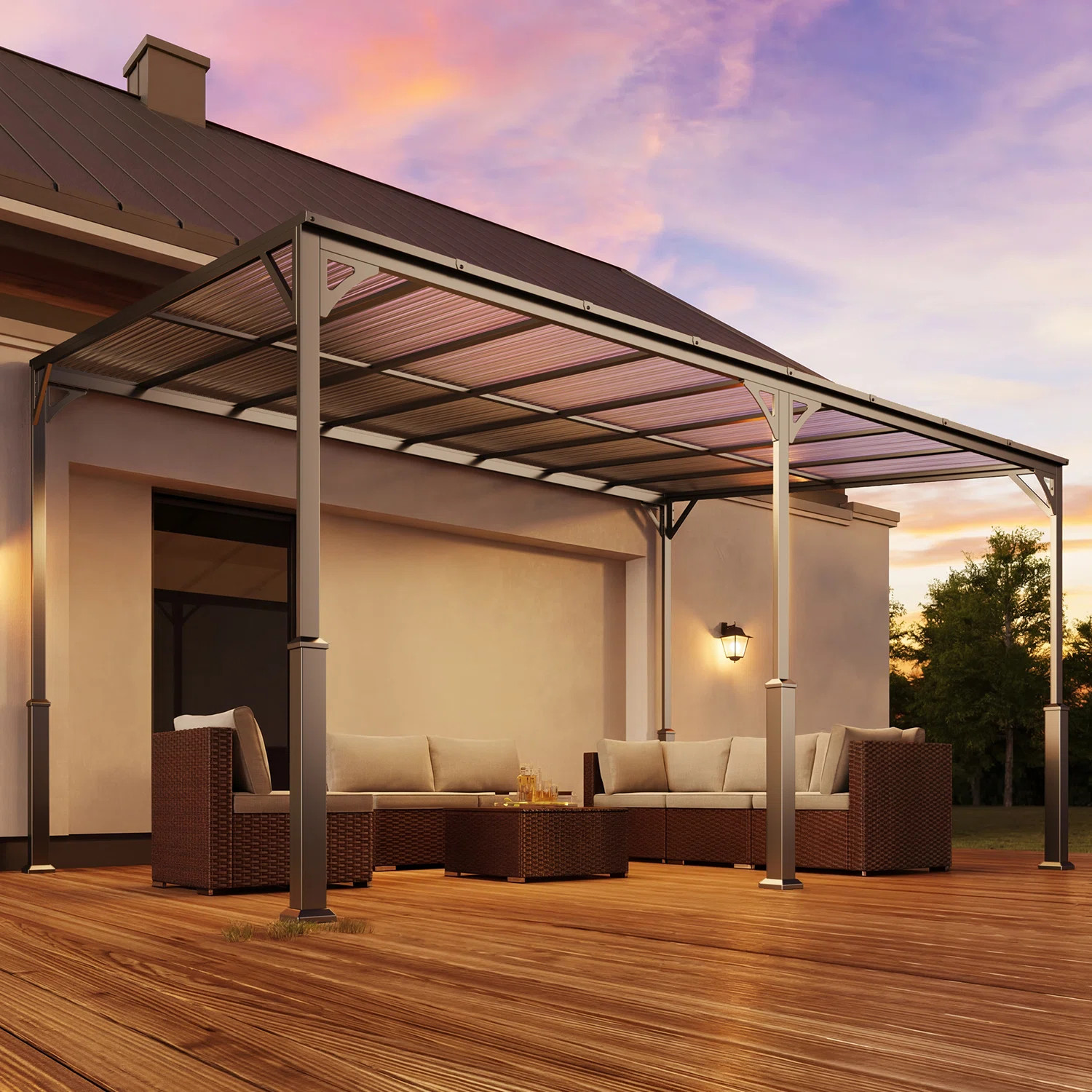 Asofer Attached Patio Cover, 10\u00d714 Ft Outdoor Aluminum Gazebo With Sloped Pc Roof | Wayfair | Wayfair North America