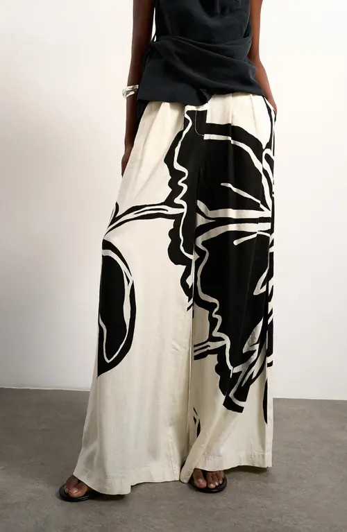 Topshop Floral Placement Palazzo Pants in Cream at Nordstrom, Size 16 | Nordstrom