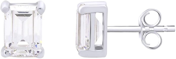 Jewel Zone US Emerald Cut Stud Earrings 14k White Gold Over Sterling Silver | Amazon (US)
