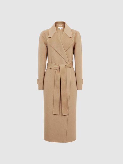 Reiss Camel Agnes Petite Belted Blindseam Wool Longline Coat | Reiss UK