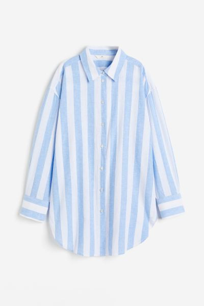 Camisa en mezcla de lino - Azul claro/Rayas - MUJER | H&M ES | H&M (FR, IT, ES, PT, BE)