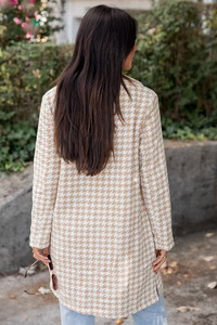 Bear With Me Tan Houndstooth Coat | Pink Lily