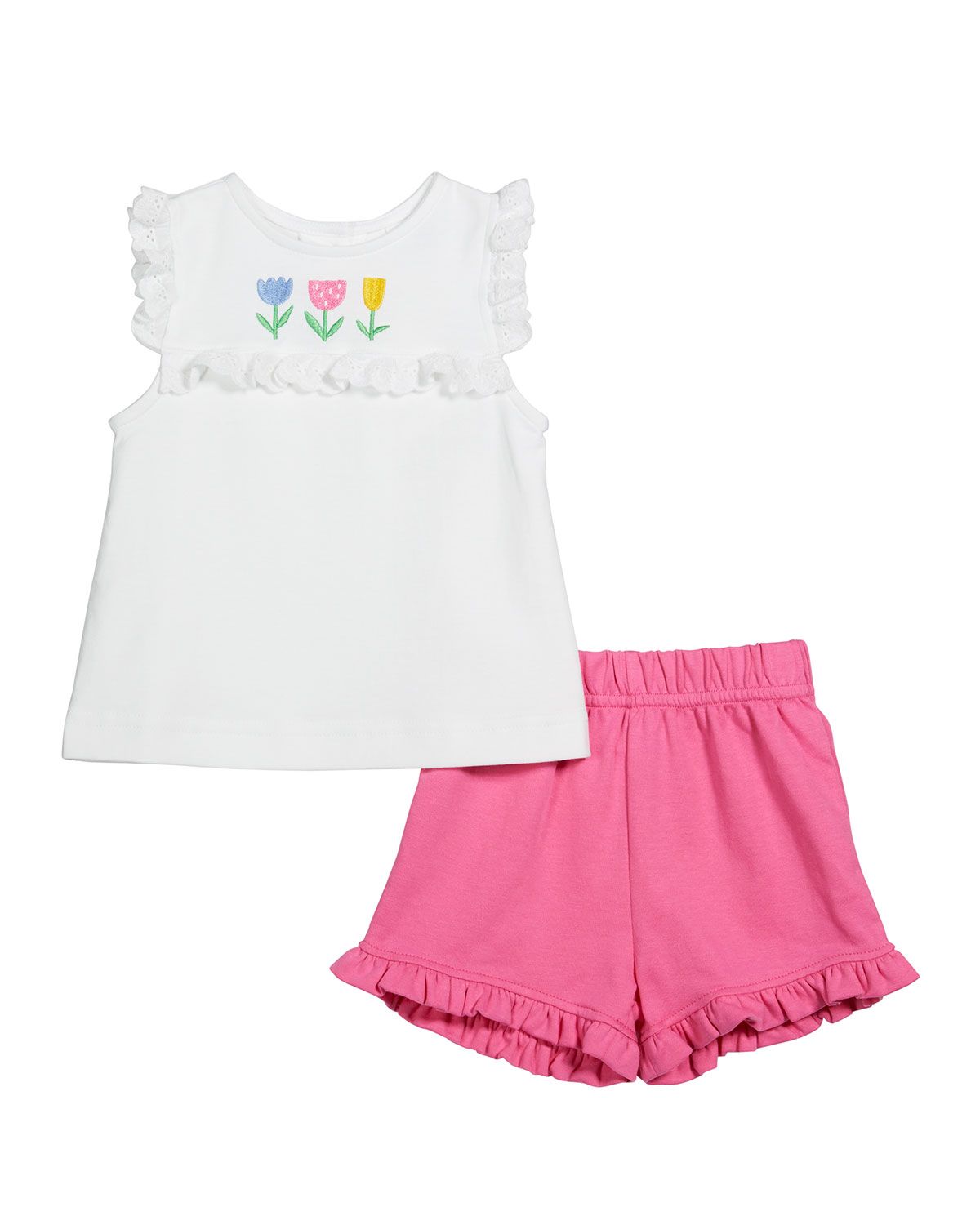 Florence Eiseman Girl's Floral Embroidered Sleeveless Ruffle Top w/ Shorts, Size 2-4T and Matchin... | Neiman Marcus