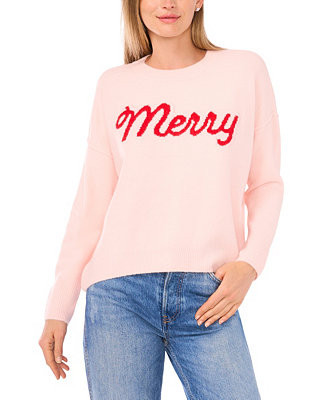 Women's Merry Script Long-Sleeve Cozy Sweater | Macy's