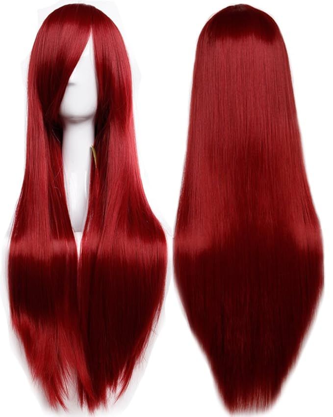 S-noilite 32" (80cm) Fashion Long Straight Wine Red Full Hair Wig Heat Resistant Cosplay Anime Co... | Amazon (US)