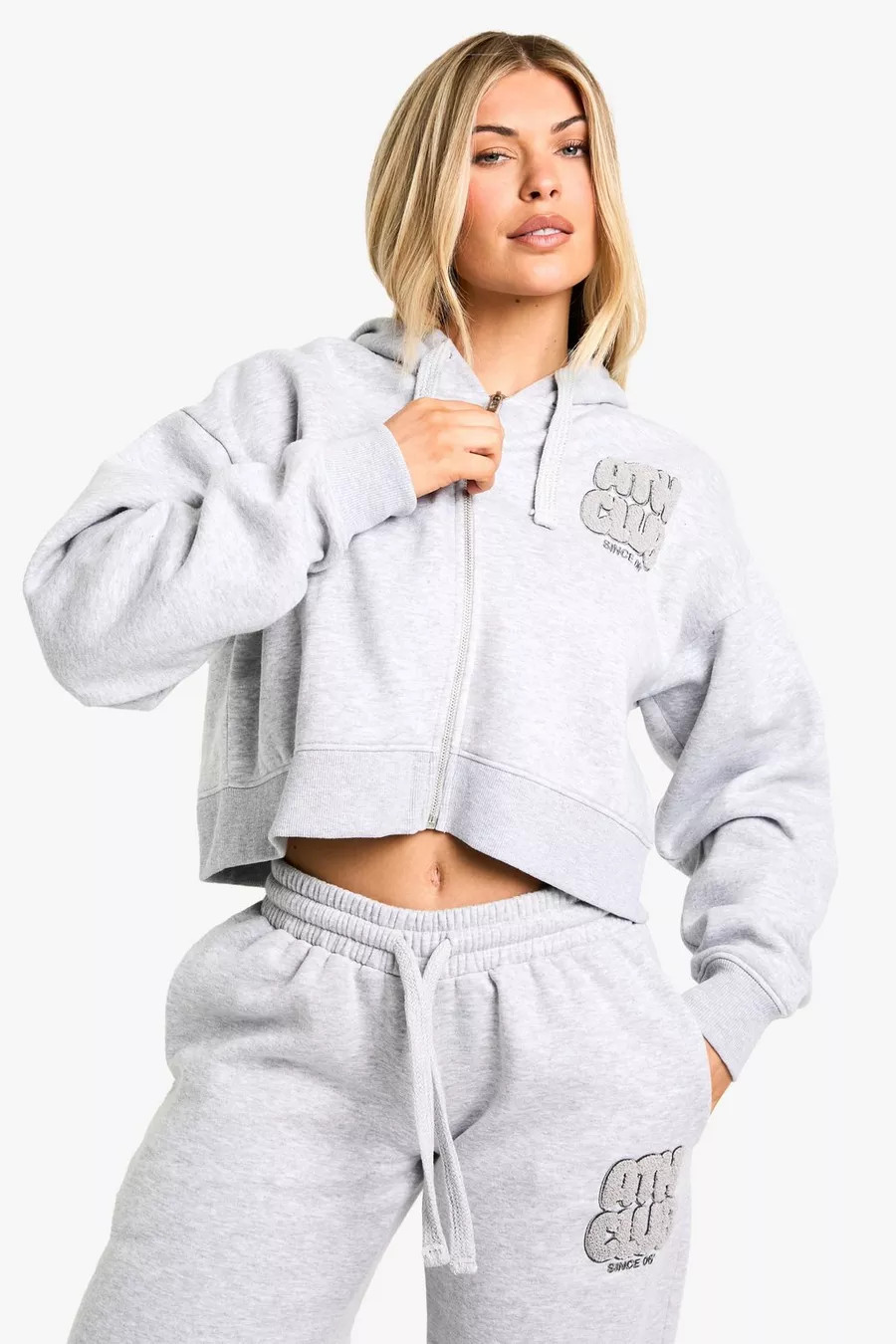 ATH CLUB TOWELLING APPLIQUE BOXY ZIP THROUGH HOODIE | Boohoo.com (UK & IE)
