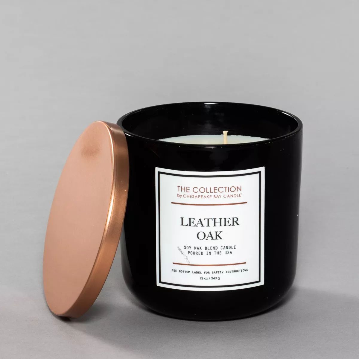 2-Wick Black Glass Leather Oak Lidded Jar Candle 12oz - The Collection by Chesapeake Bay Candle | Target