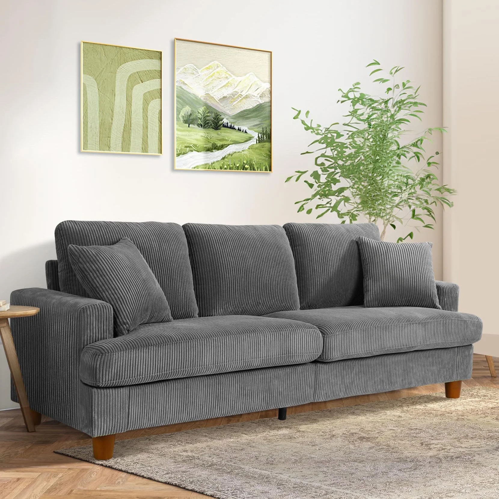 87" Corduroy Sofa,3 Seater Sofa Extra Deep Seats,Neche Comfy Upholstered Couch for Living Room,2 ... | Walmart (US)