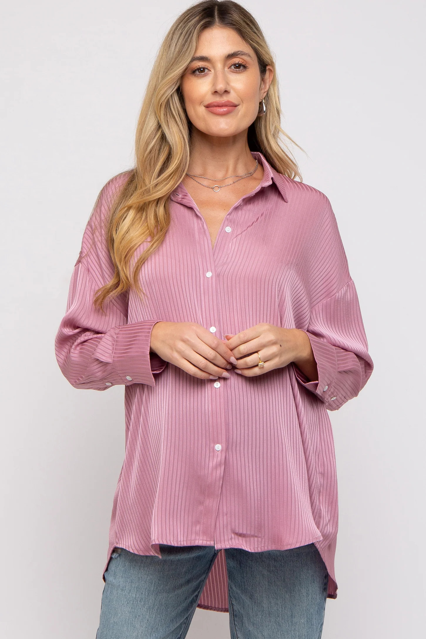 Mauve Striped Button Up Maternity Top | PinkBlush Maternity