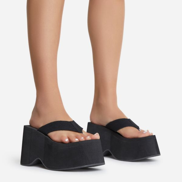 Elmore Thong Strap Chunky Platform Sandal Slider In Nude Nylon | EGO (UK)