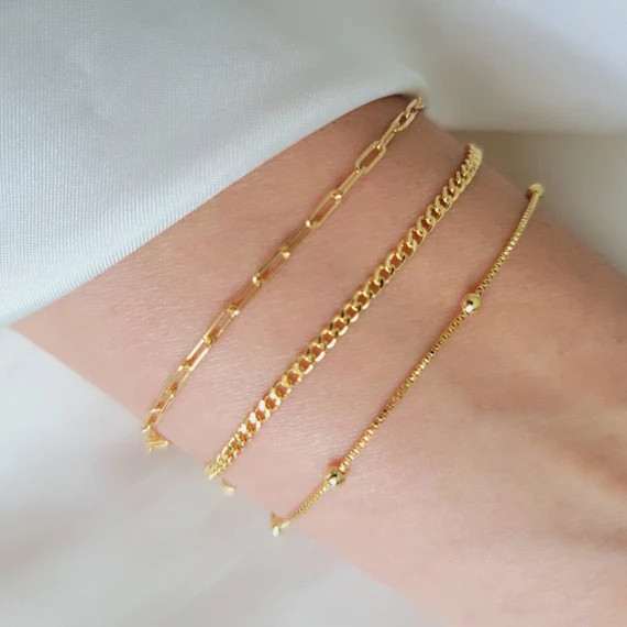 Dainty Bracelet Set/ Gold Bracelet Set/paperclip Chain - Etsy | Etsy (US)