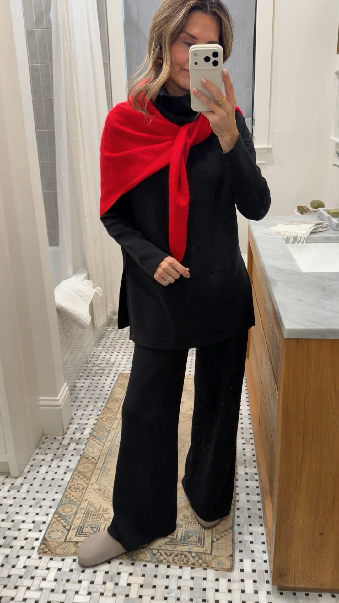 The amount that I now love a triangle cashmere scarf!! The perfect amount of fabric, length and warmth! Wearing Aritiza, other colors available, on sale now.  Linking a couple of others in red! 
-Spanx are on sale with deep discounts! Fully stocked 

#LTKSaleAlert #LTKCyberWeek #LTKOver40