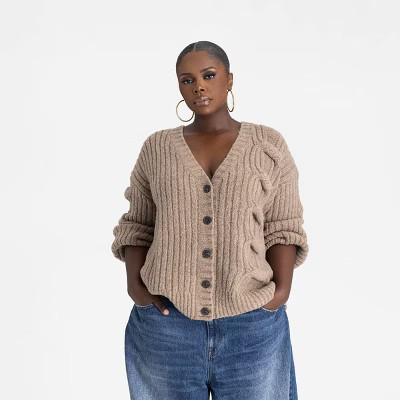 KBB by KAHLANA Women's 'The Cable Mix Cardi' - Tan XXL | Target