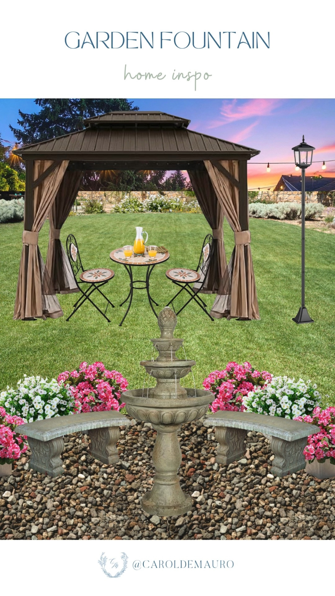 garden fountain, backyard inspo, garden pergola, bistro set, concrete garden seating, home idea, home styling, outdoor decorating

#LTKHome