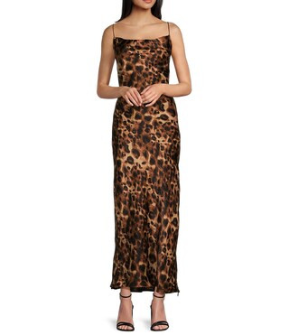 Cowl Neck Sleeveless Cheetah Slip Dress | Dillard's