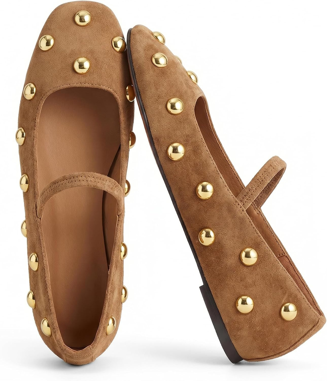 Studded Flats for Women Square Toe Slip on Suede Ballet Flats | Amazon (US)