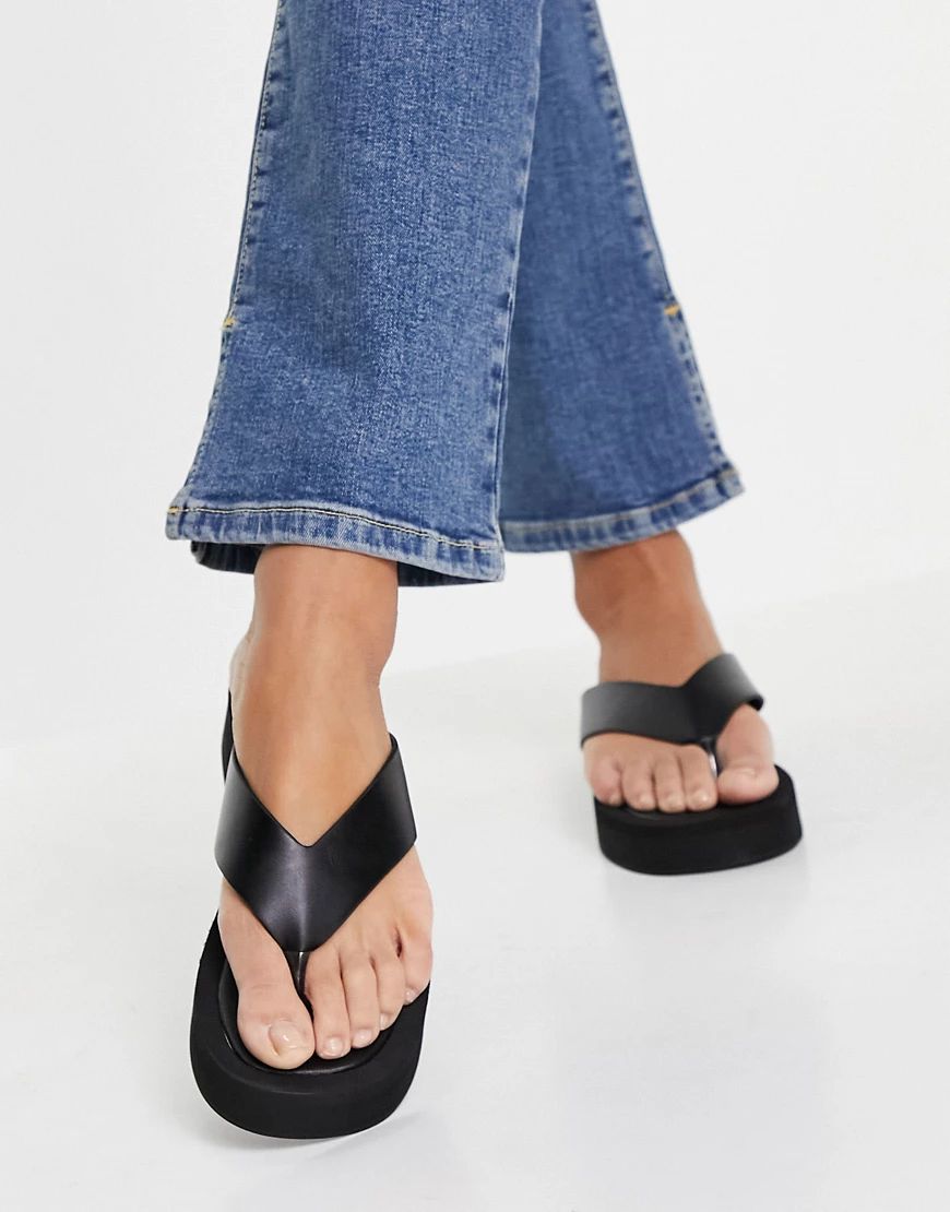 Missguided flatform thong mule sandals in black | ASOS (Global)