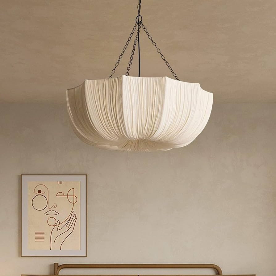 MIXL-Japanese Style Scalloped Pendant Light,Beige White Wabi Sabi Light Fixture,20 Inches Kitchen... | Amazon (US)