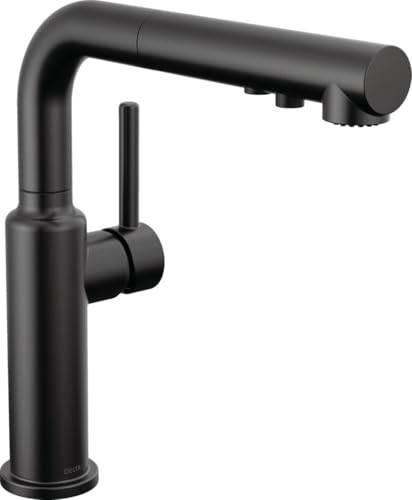 Delta Daneri Matte Black Kitchen Faucet with Pull-Out Sprayer, Modern Single Hole Kitchen Sink Faucet, Single Handle, Matte Black 16879-BL-DST | Amazon (US)