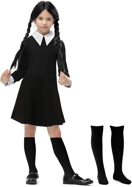 Girls Wednesday Addams Costume Dress Kids Family Halloween Costumes Long Sleeve Pugsley Cosplay P... | Amazon (US)