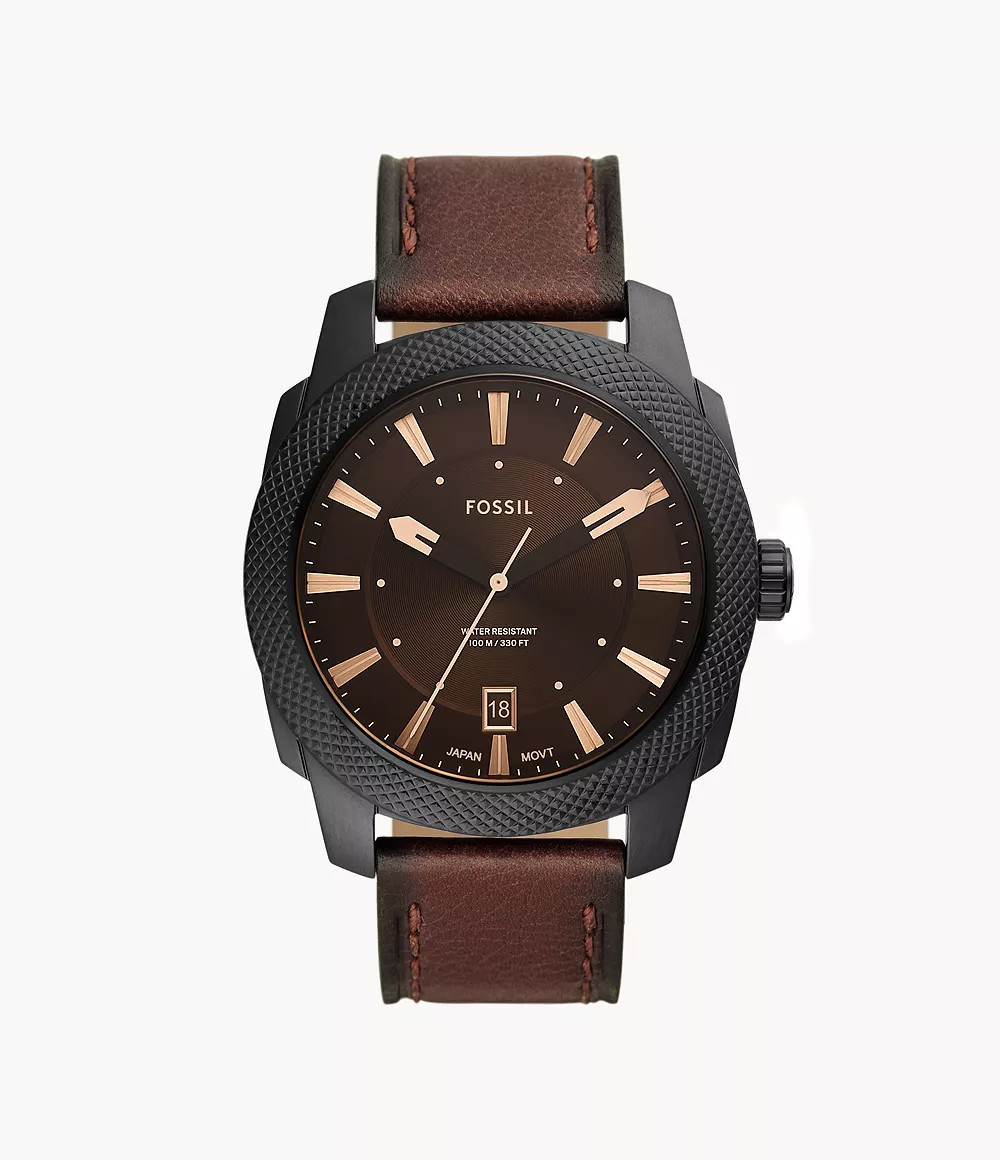 Machine Three-Hand Date Dark Brown LiteHide™ Leather Watch | Fossil (US)