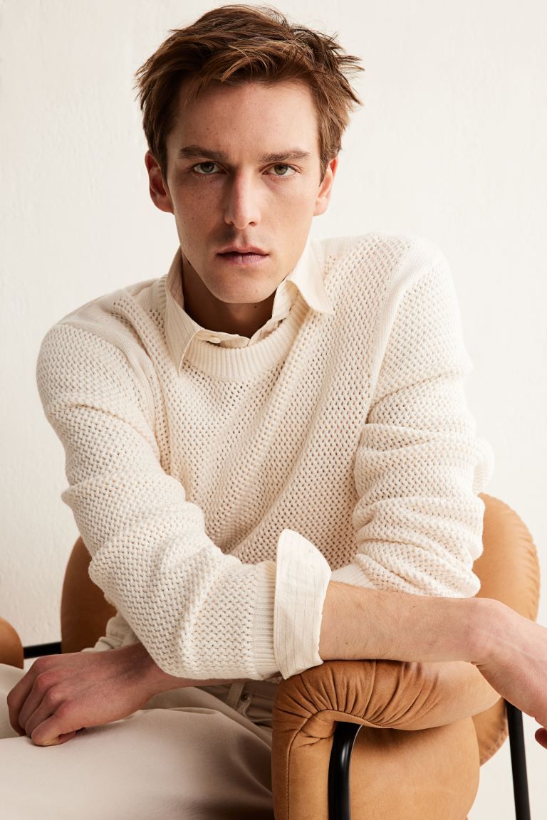 Regular Fit Hole-knit jumper - Cream - Men | H&M GB | H&M (UK, MY, IN, SG, PH, TW, HK)