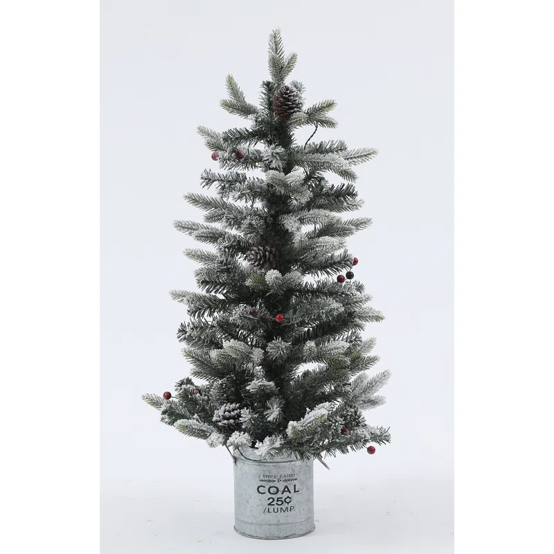 Pre-Lit Porch 3' Green/White Fir Artificial Christmas Tree with 50 Warm White Lights | Wayfair North America