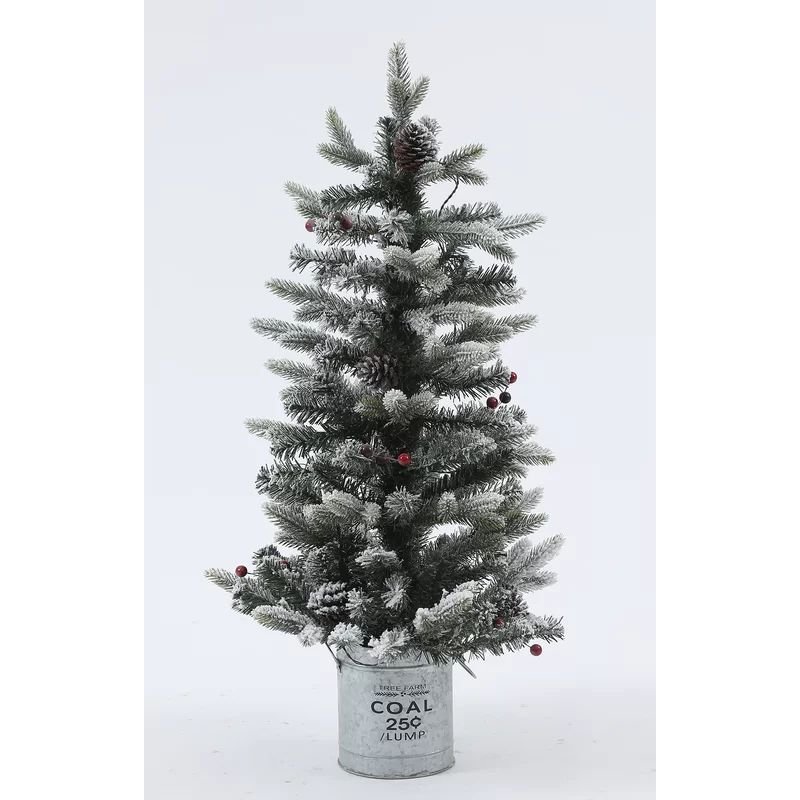 Pre-Lit Porch 3' Green/White Fir Artificial Christmas Tree with 50 Warm White Lights | Wayfair North America