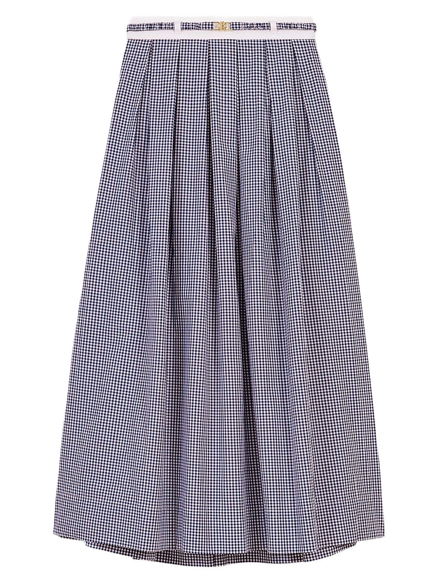 Women's Gingham Midi Skirt - Navy White - Size 4 | Saks Fifth Avenue