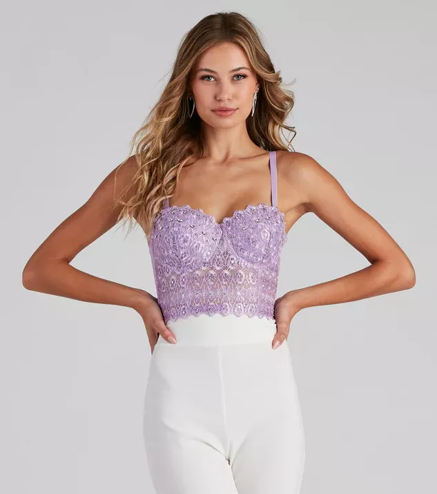 Reigning Lace Bustier Top  Lace crop tops, Crop tops, Lace bustier top