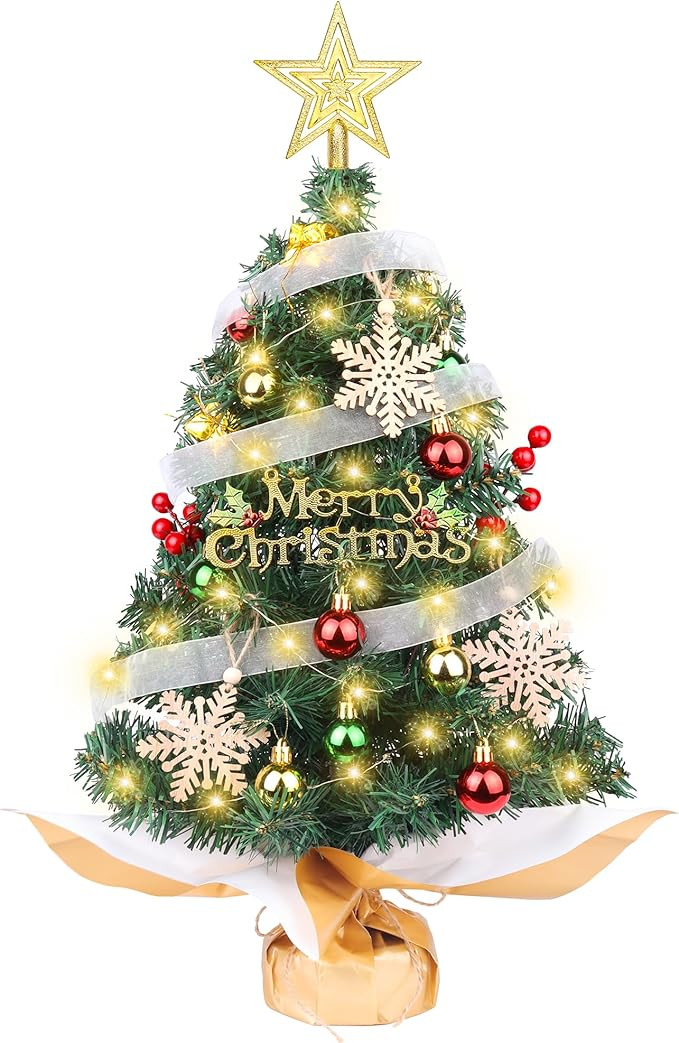 Small Christmas Tree with Lights, 2ft/24 inch Artificial Mini Table Top Christmas Tree Decoration... | Amazon (US)