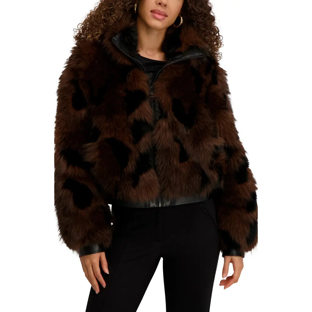 KARL LAGERFELD PARIS Shag Faux Fur Bomber in Brown Multi at Nordstrom, Size Small | Nordstrom