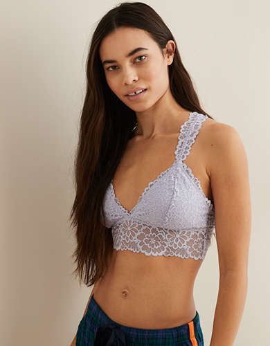 Aerie Highlands Lace Longline Bralette, Blue Sand | American Eagle Outfitters (US & CA)
