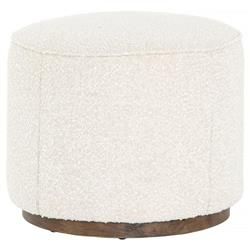 Leah Modern Classic Cream Performance Boucle Brown Wood Round Ottoman - Small | Kathy Kuo Home