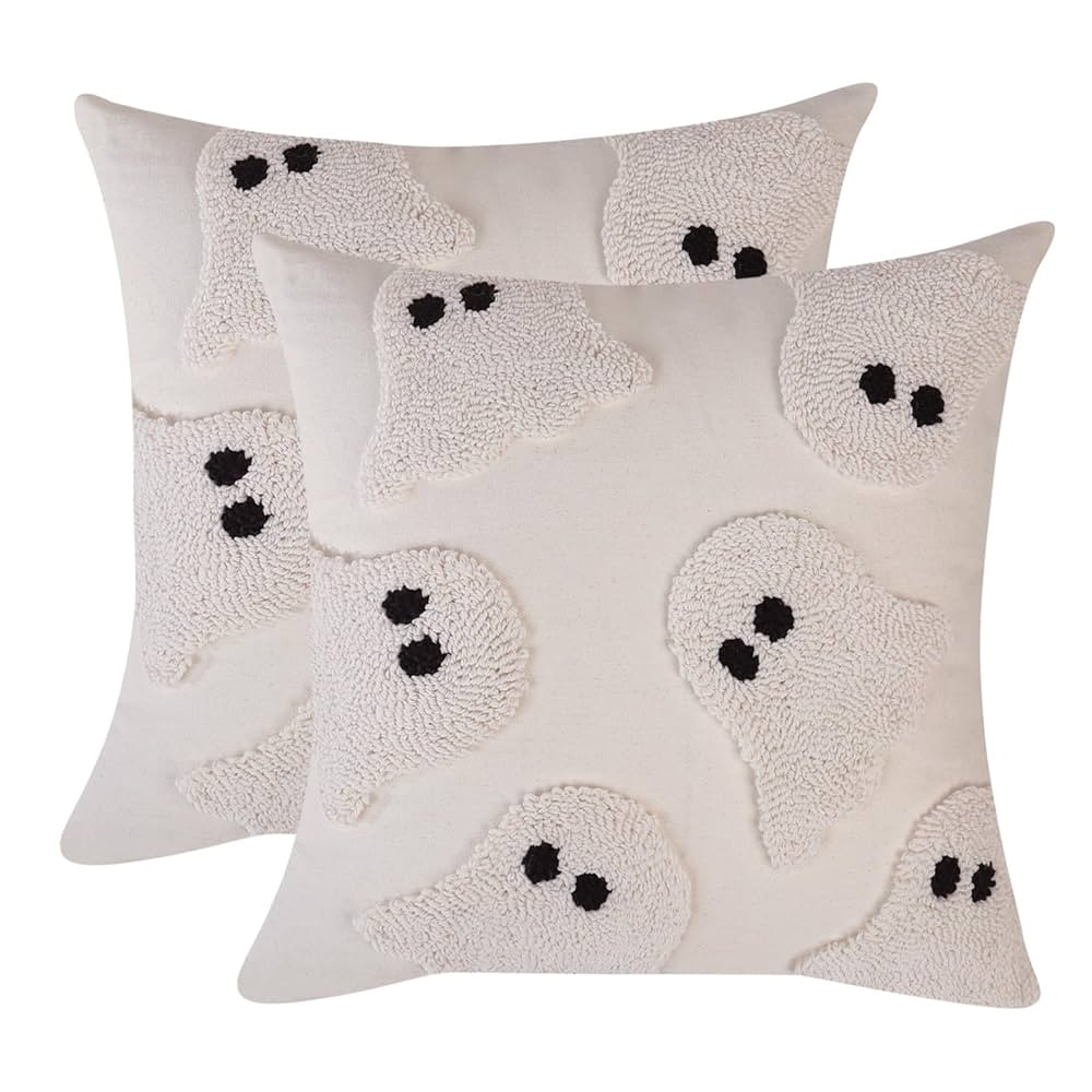 Tosleo Halloween Throw Pillow Covers 18x18 inch Set of 2 Halloween White Ghosts Embroidered Pillo... | Amazon (US)