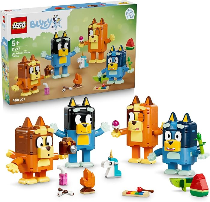 LEGO Bluey Brick-Built Bluey Family - Educational Toy incl. 4 Figures w/Changing Expressions & Accessories - Montessori Set - Birthday Gift for 5+ Year Old Girls & Boys - 11217 | Amazon (UK)