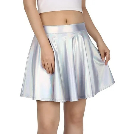 HDE Women s Casual Fashion Flared Pleated A-Line Circle Skater Skirt (Holographic Medium) | Walmart (US)