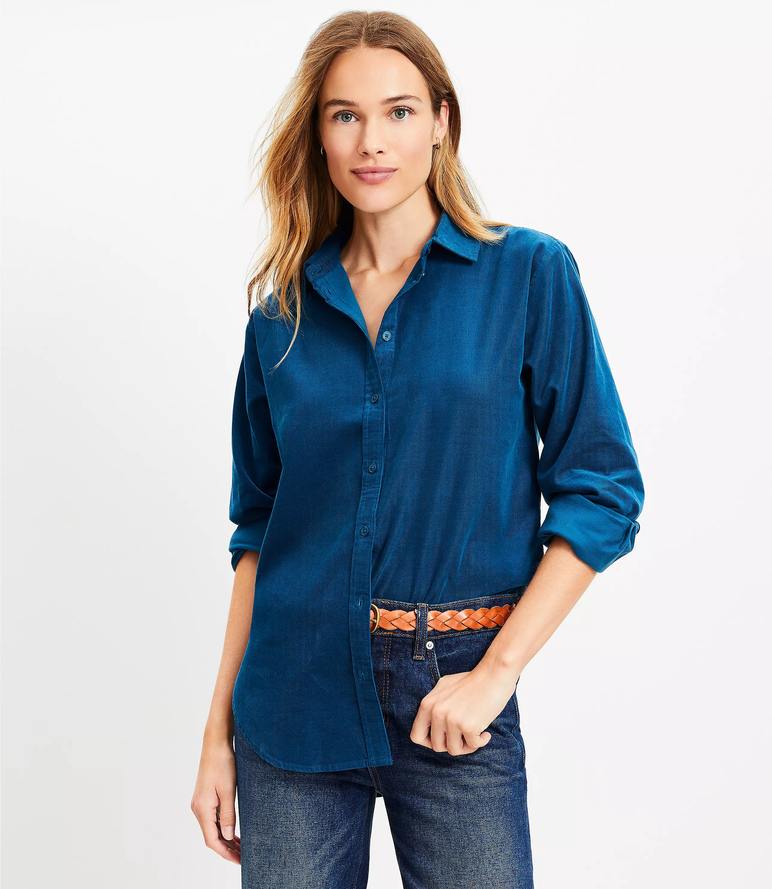 Corduroy Angled Cuff Tunic Shirt | LOFT