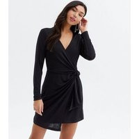 Black Long Sleeve Mini Wrap Dress New Look | New Look (UK)