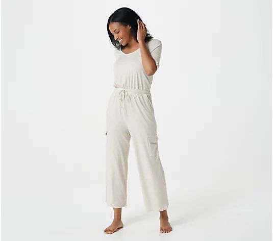 AnyBody Cozy Knit Elbow-Sleeve Cargo Jumpsuit | QVC