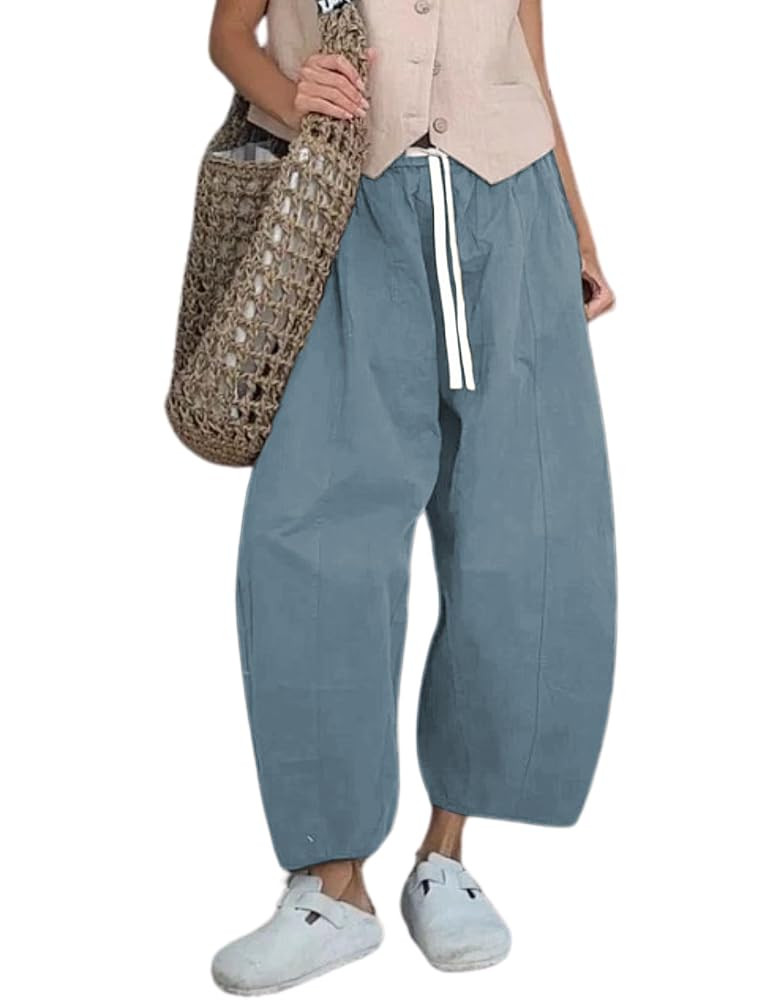 Xiaoxuemeng Barrel Jeans Women Cropped Cotton Wide Leg Pants High Waisted Denim Pants with Pocket... | Amazon (US)