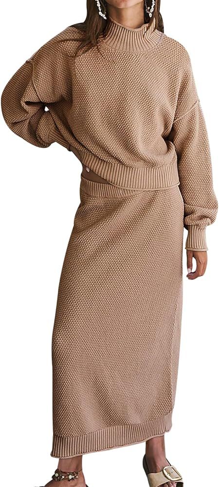 FACDIBY Women's 2 Piece Sweater Skirt Set Casual Long Sleeve Turtle Neck Sweater Pencil Skirt Out... | Amazon (US)
