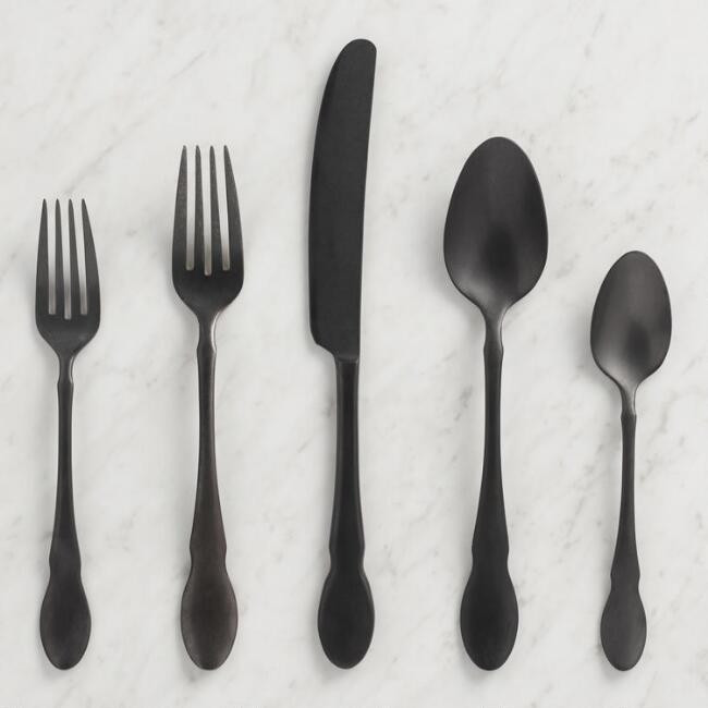 Matte Black Fiddlehead Jax Flatware Collection | World Market