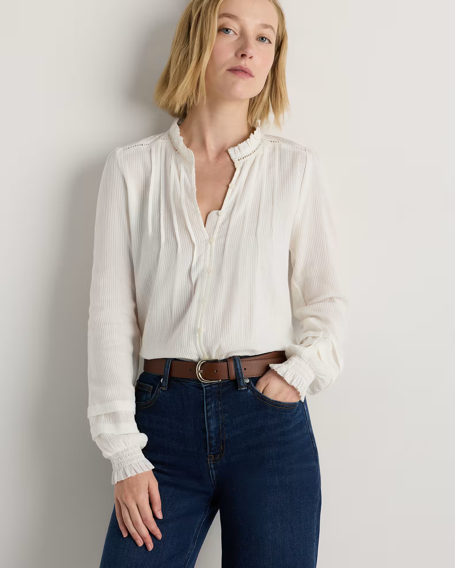 Organic Textured Cotton Peasant Blouse in White | Quince