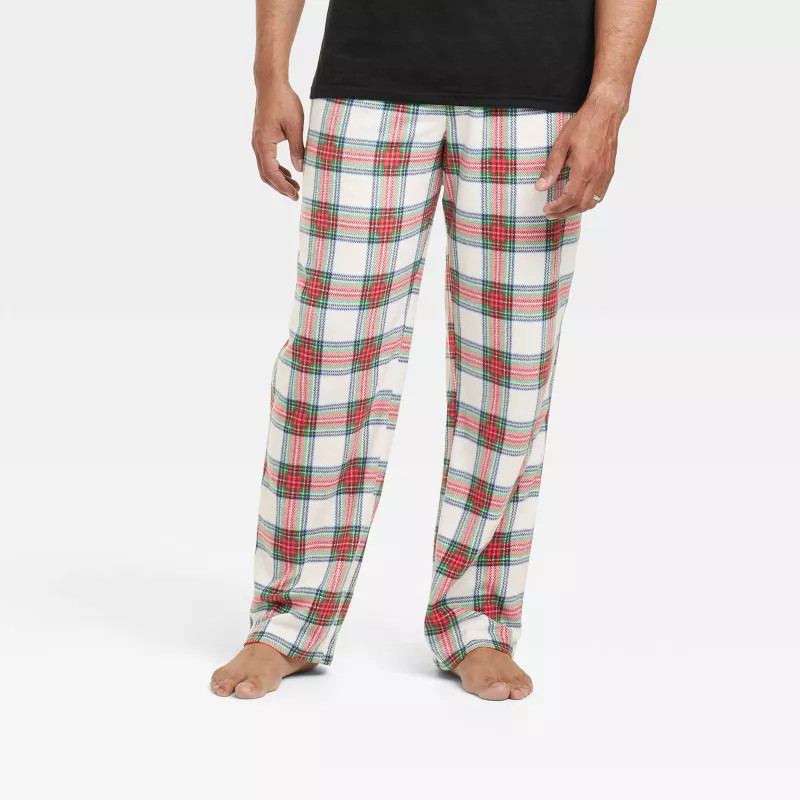Men's Holiday Tartan Plaid Fleece Matching Family Pajama Pants - Wondershop™ Cream | Target