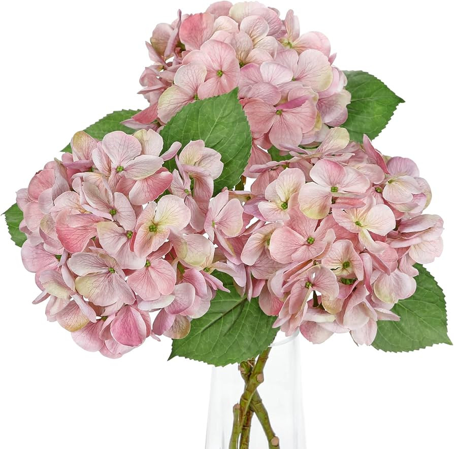 Pink Artificial Hydrangea Flowers 18.8 Inch Long with 6 Inch Full Realistic Bloom Lifelike Silk F... | Amazon (US)