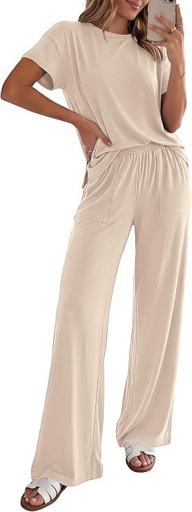PRETTYGARDEN Women's Summer 2 Piece Matching Lounge Sets | Short Sleeve Shirts, Crewneck Basic To... | Amazon (US)